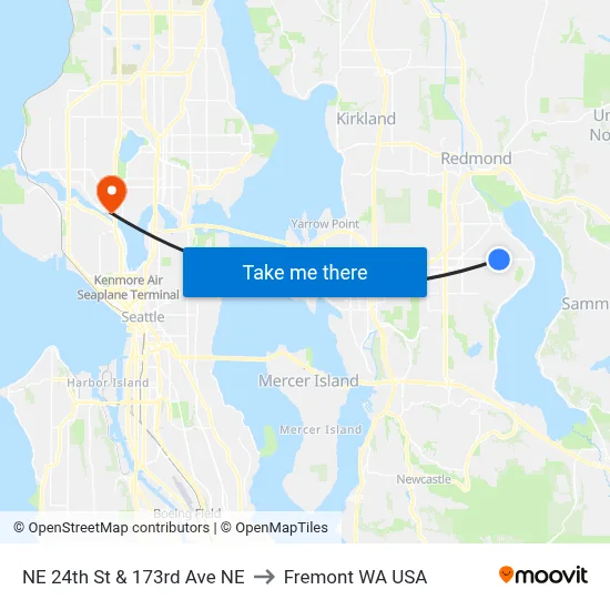 NE 24th St & 173rd Ave NE to Fremont WA USA map