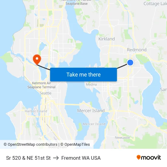 Sr 520 & NE 51st St to Fremont WA USA map