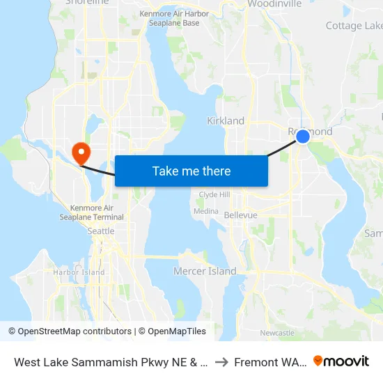 West Lake Sammamish Pkwy NE & Leary Way to Fremont WA USA map