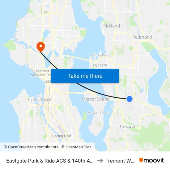 Eastgate Park & Ride ACS & 140th Ave SE - Bay 2 to Fremont WA USA map