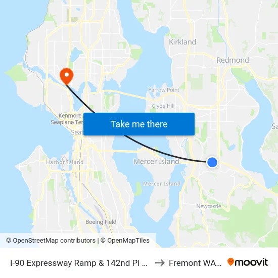 I-90 Expressway Ramp & 142nd Pl SE - Bay 3 to Fremont WA USA map