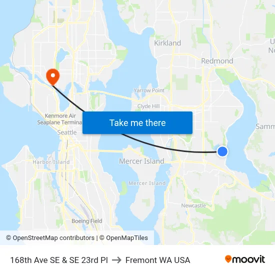 168th Ave SE & SE 23rd Pl to Fremont WA USA map