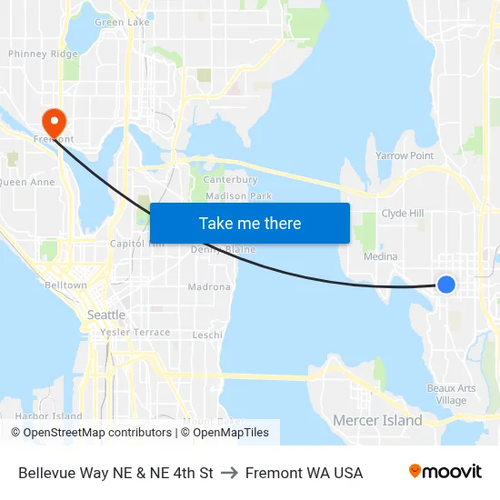 Bellevue Way NE & NE 4th St to Fremont WA USA map