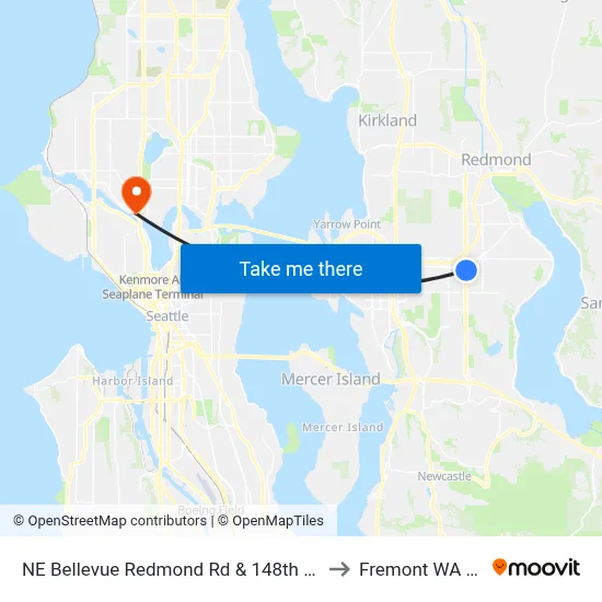 NE Bellevue Redmond Rd & 148th Ave NE to Fremont WA USA map