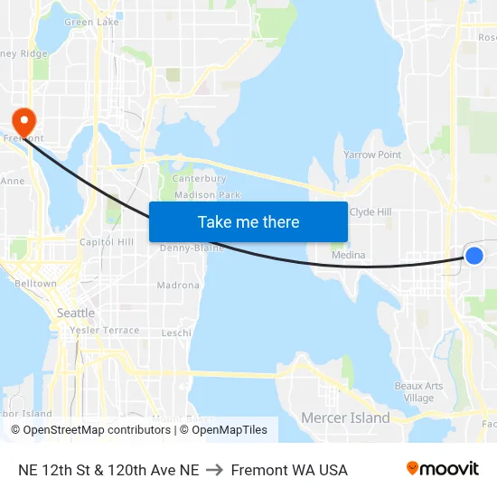 NE 12th St & 120th Ave NE to Fremont WA USA map