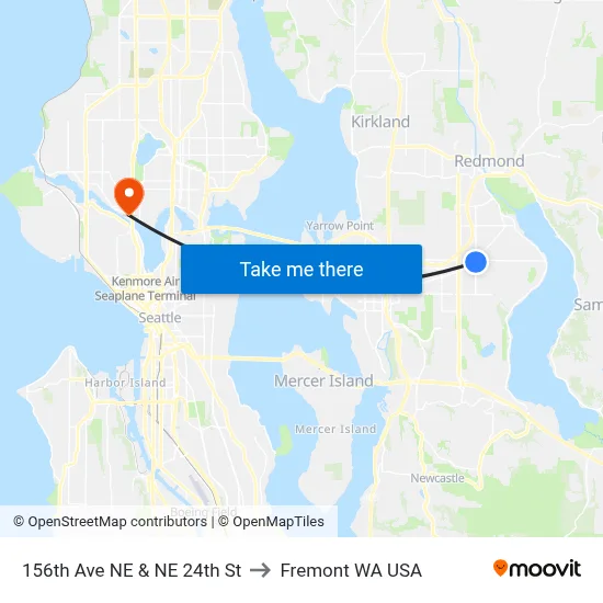 156th Ave NE & NE 24th St to Fremont WA USA map