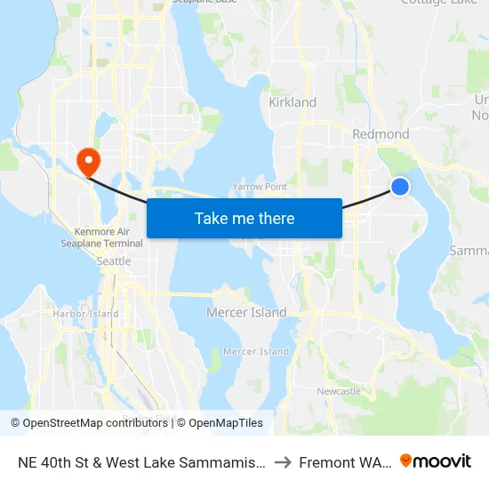 NE 40th St & West Lake Sammamish Pkwy SE to Fremont WA USA map