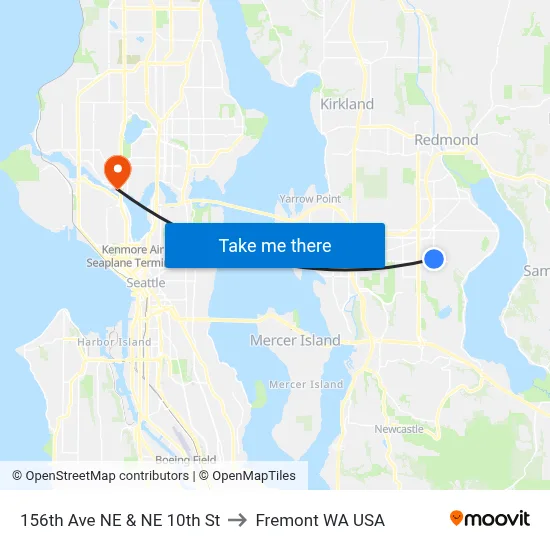 156th Ave NE & NE 10th St to Fremont WA USA map