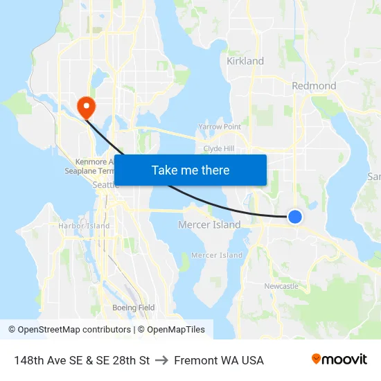 148th Ave SE & SE 28th St to Fremont WA USA map