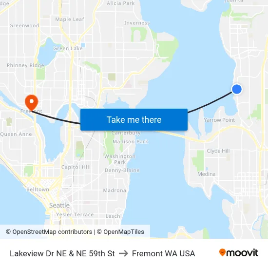 Lakeview Dr NE & NE 59th St to Fremont WA USA map