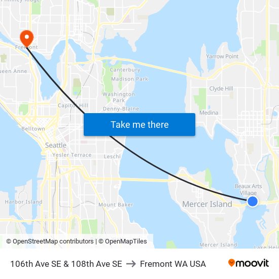 106th Ave SE & 108th Ave SE to Fremont WA USA map