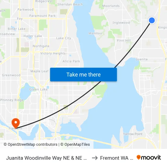 Juanita Woodinville Way NE & NE 145th St to Fremont WA USA map