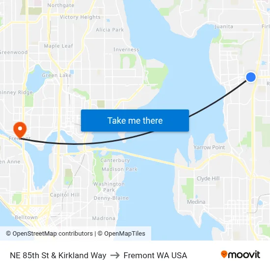 NE 85th St & Kirkland Way to Fremont WA USA map
