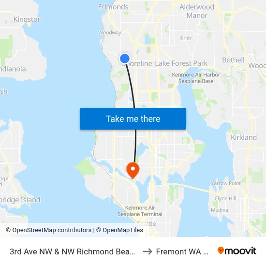 3rd Ave NW & NW Richmond Beach Rd to Fremont WA USA map