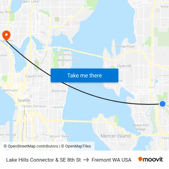 Lake Hills Connector & SE 8th St to Fremont WA USA map