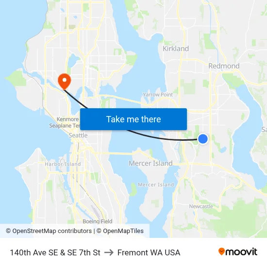 140th Ave SE & SE 7th St to Fremont WA USA map