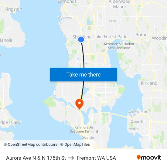 Aurora Ave N & N 175th St to Fremont WA USA map