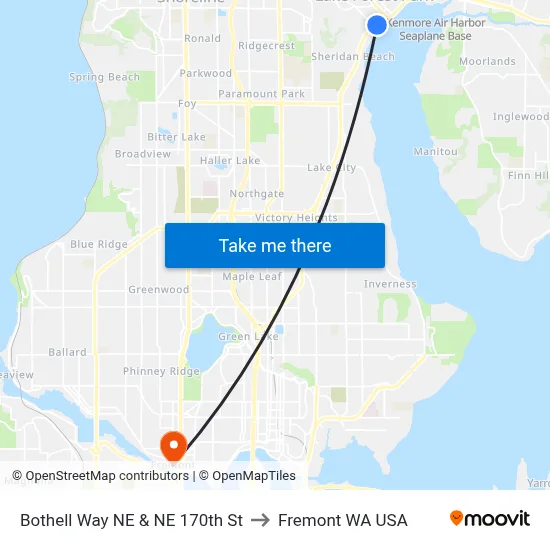 Bothell Way NE & NE 170th St to Fremont WA USA map