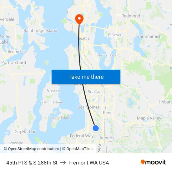 45th Pl S & S 288th St to Fremont WA USA map