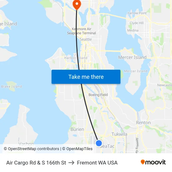 Air Cargo Rd & S 166th St to Fremont WA USA map