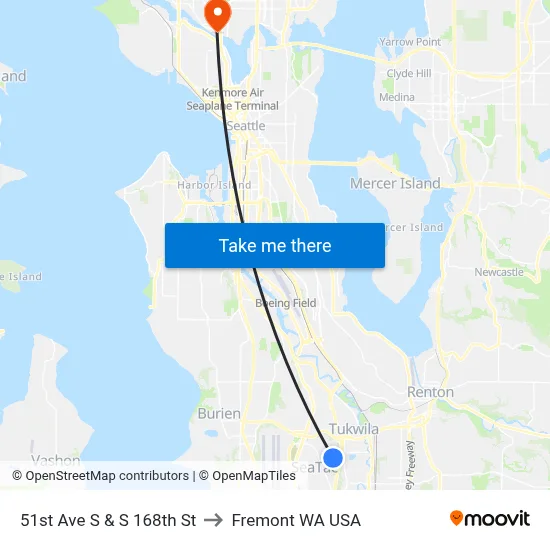 51st Ave S & S 168th St to Fremont WA USA map