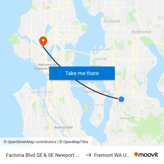Factoria Blvd SE & SE Newport Way to Fremont WA USA map