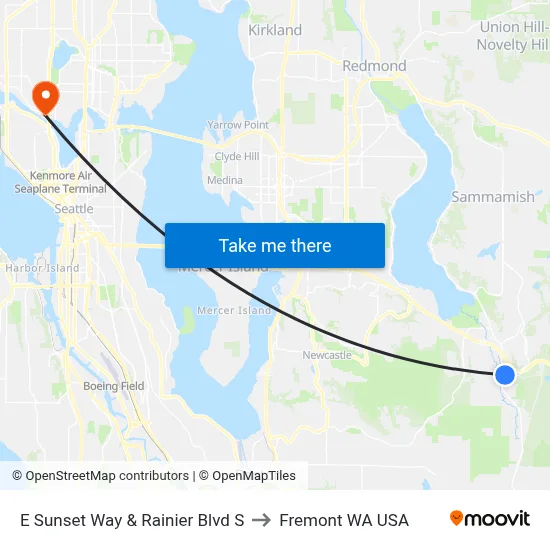 E Sunset Way & Rainier Blvd S to Fremont WA USA map