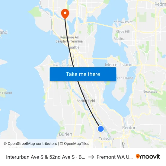 Interurban Ave S & 52nd Ave S - Bay 2 to Fremont WA USA map