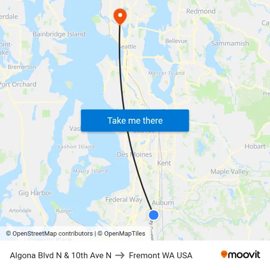 Algona Blvd N & 10th Ave N to Fremont WA USA map