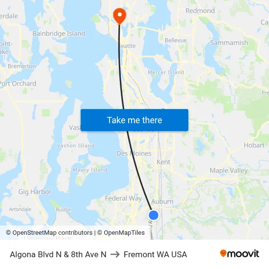 Algona Blvd N & 8th Ave N to Fremont WA USA map