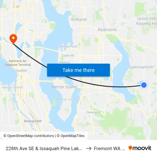 228th Ave SE & Issaquah Pine Lake Rd SE to Fremont WA USA map