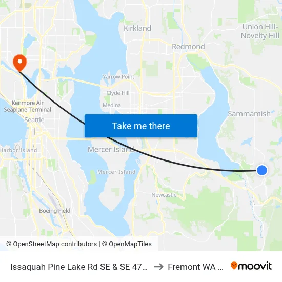 Issaquah Pine Lake Rd SE & SE 47th Way to Fremont WA USA map
