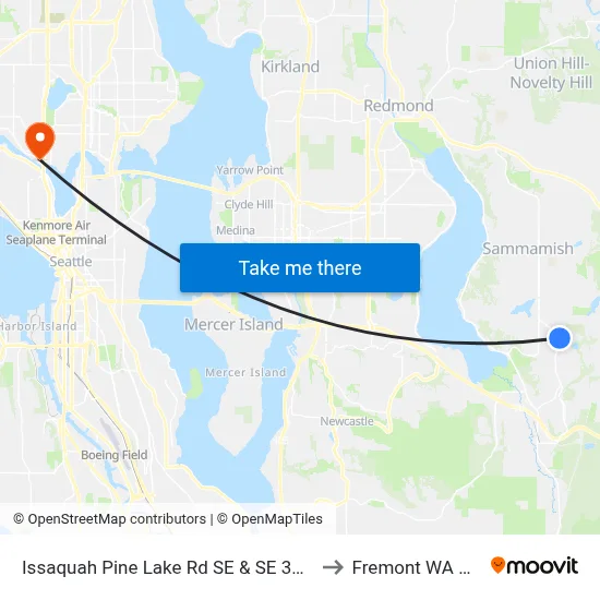 Issaquah Pine Lake Rd SE & SE 37th Pl to Fremont WA USA map