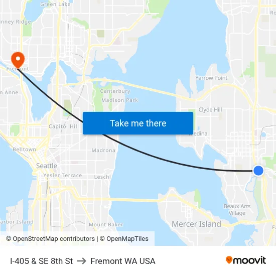 I-405 & SE 8th St to Fremont WA USA map