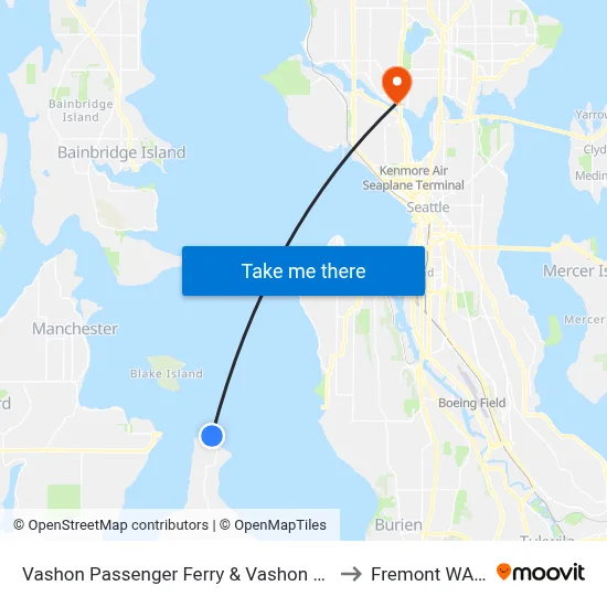 Vashon Passenger Ferry & Vashon Ferry Dock to Fremont WA USA map