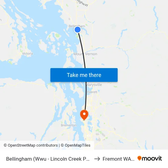 Bellingham (Wwu - Lincoln Creek Park & Ride) to Fremont WA USA map