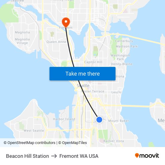 Beacon Hill Station to Fremont WA USA map