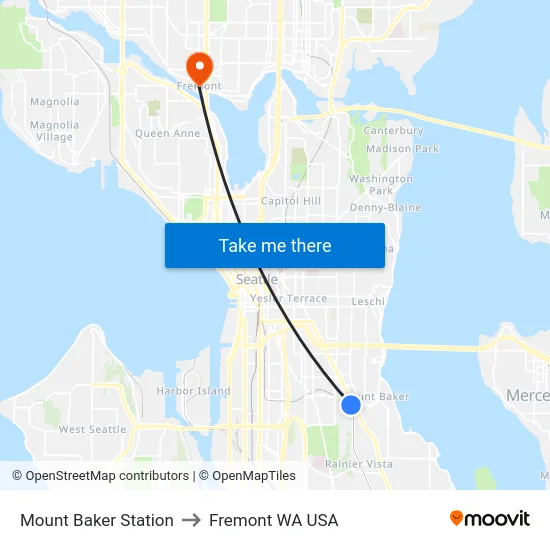 Mount Baker Station to Fremont WA USA map