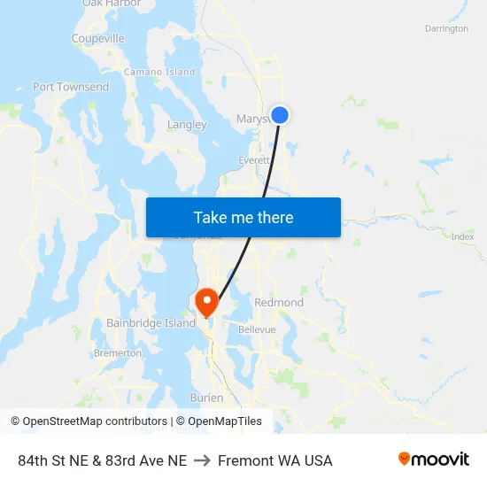 84th St NE & 83rd Ave NE to Fremont WA USA map