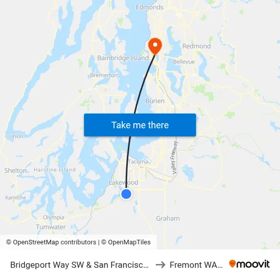 Bridgeport Way SW & San Francisco Ave SW to Fremont WA USA map