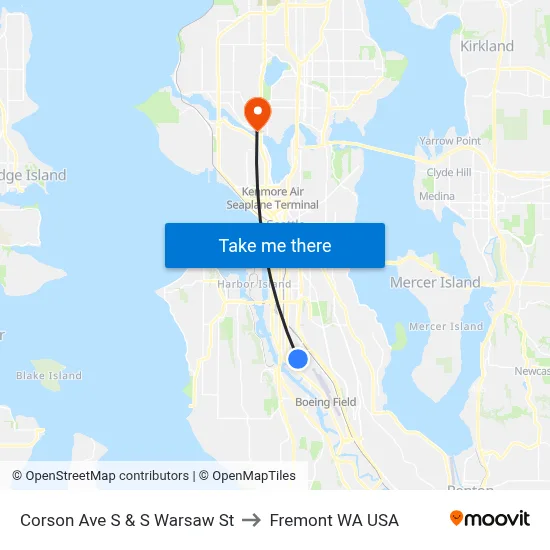 Corson Ave S & S Warsaw St to Fremont WA USA map