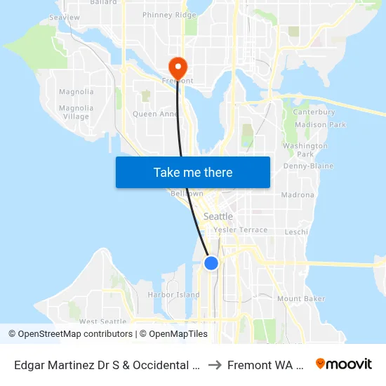 Edgar Martinez Dr S & Occidental Ave S to Fremont WA USA map