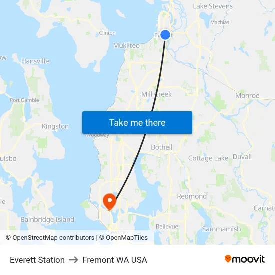 Everett Station to Fremont WA USA map
