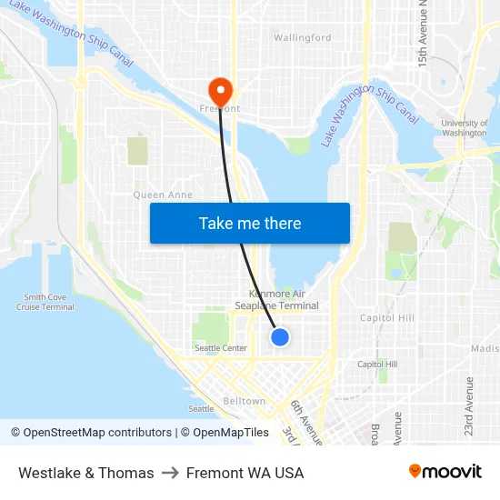 Westlake & Thomas to Fremont WA USA map