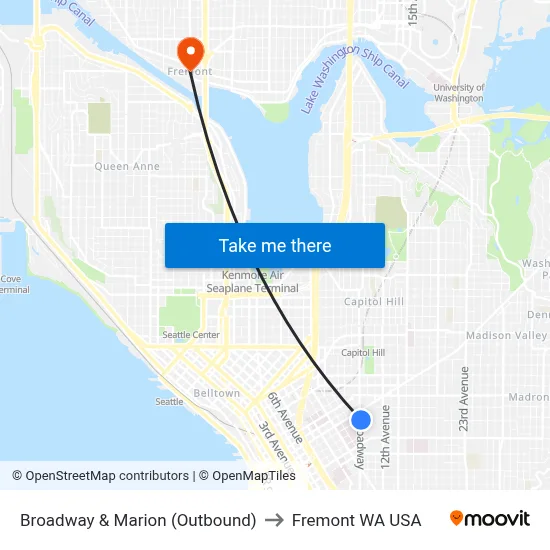 Broadway & Marion (Outbound) to Fremont WA USA map