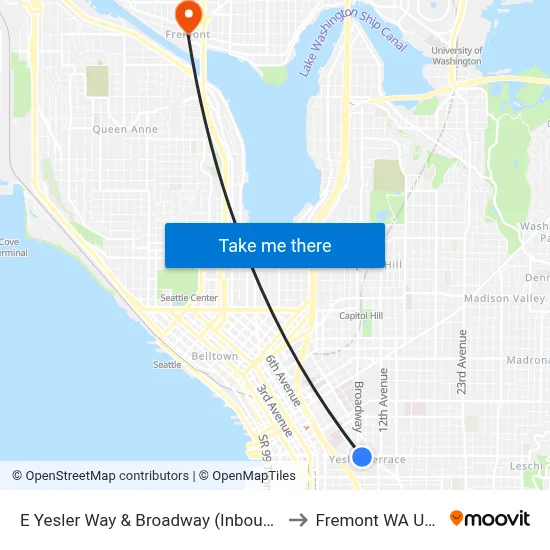 E Yesler Way & Broadway (Inbound) to Fremont WA USA map