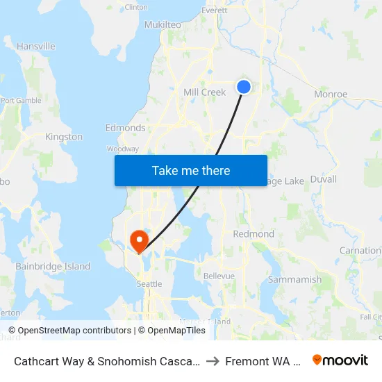 Cathcart Way & Snohomish Cascade Dr to Fremont WA USA map
