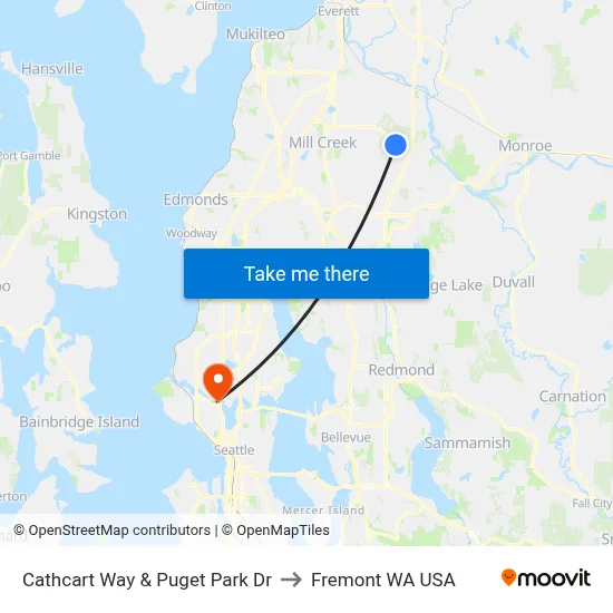 Cathcart Way & Puget Park Dr to Fremont WA USA map
