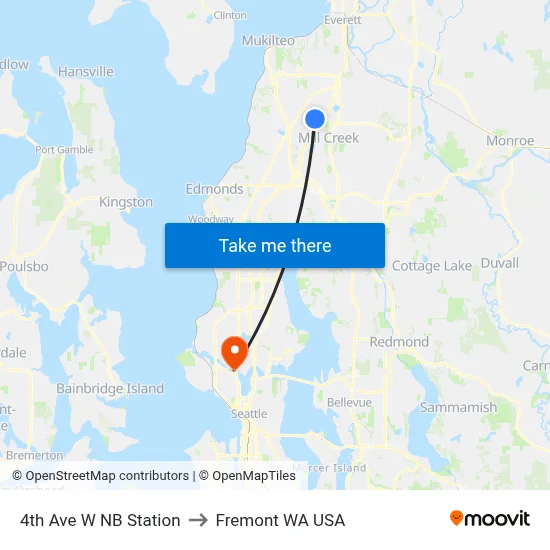 4th Ave W NB Station to Fremont WA USA map