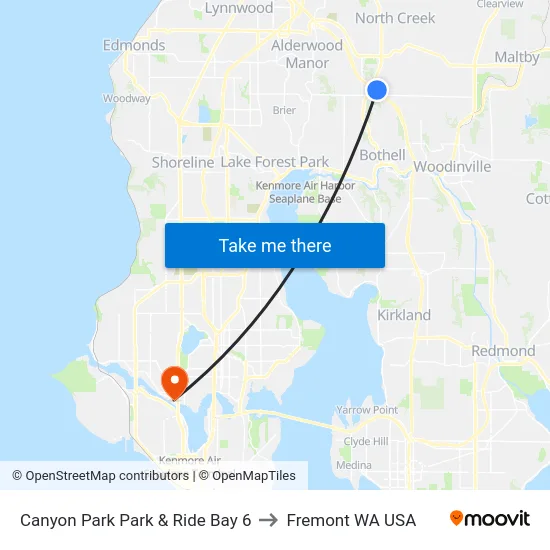 Canyon Park Park & Ride Bay 6 to Fremont WA USA map